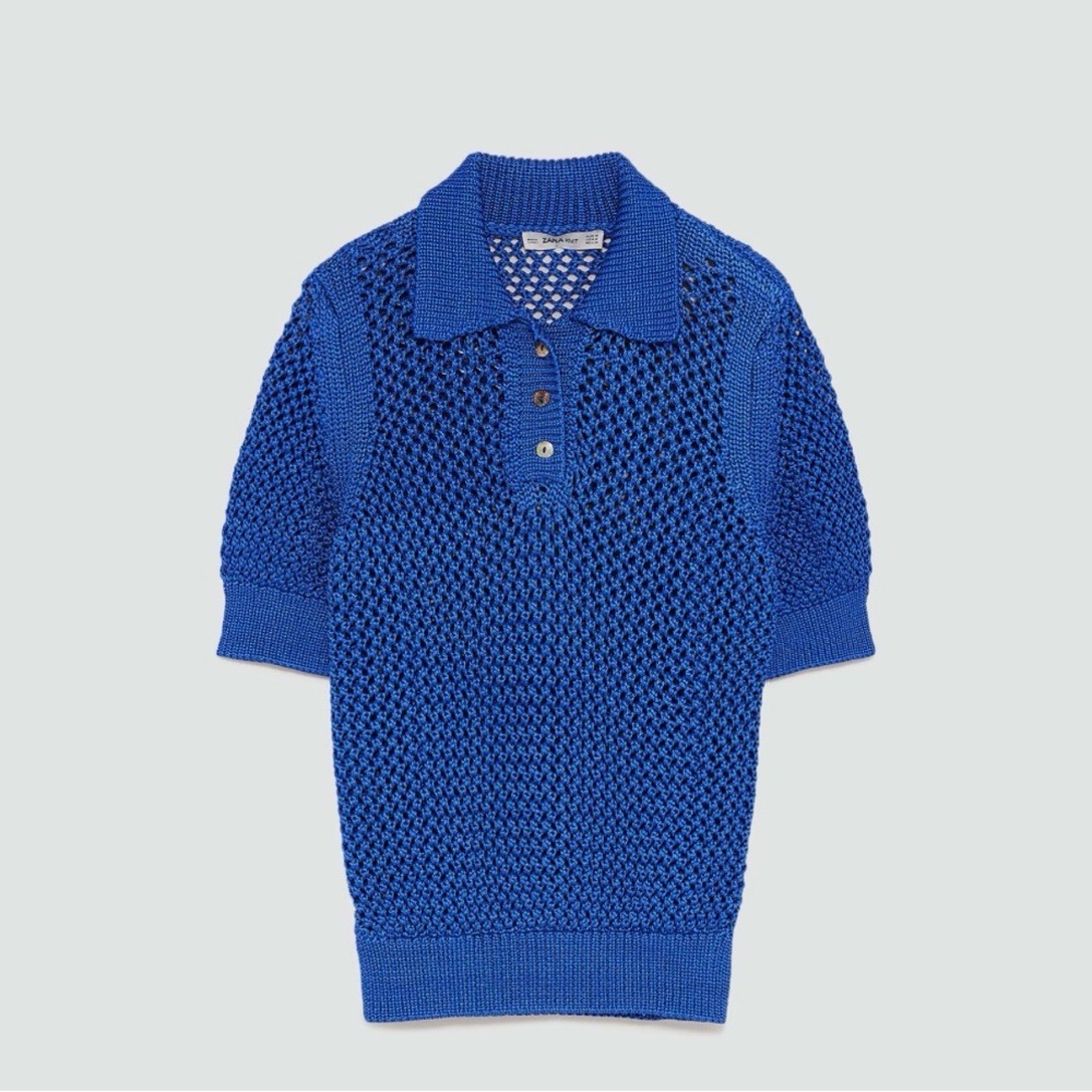MOVING SALE Zara Royal Blue Open-Knit Polo
